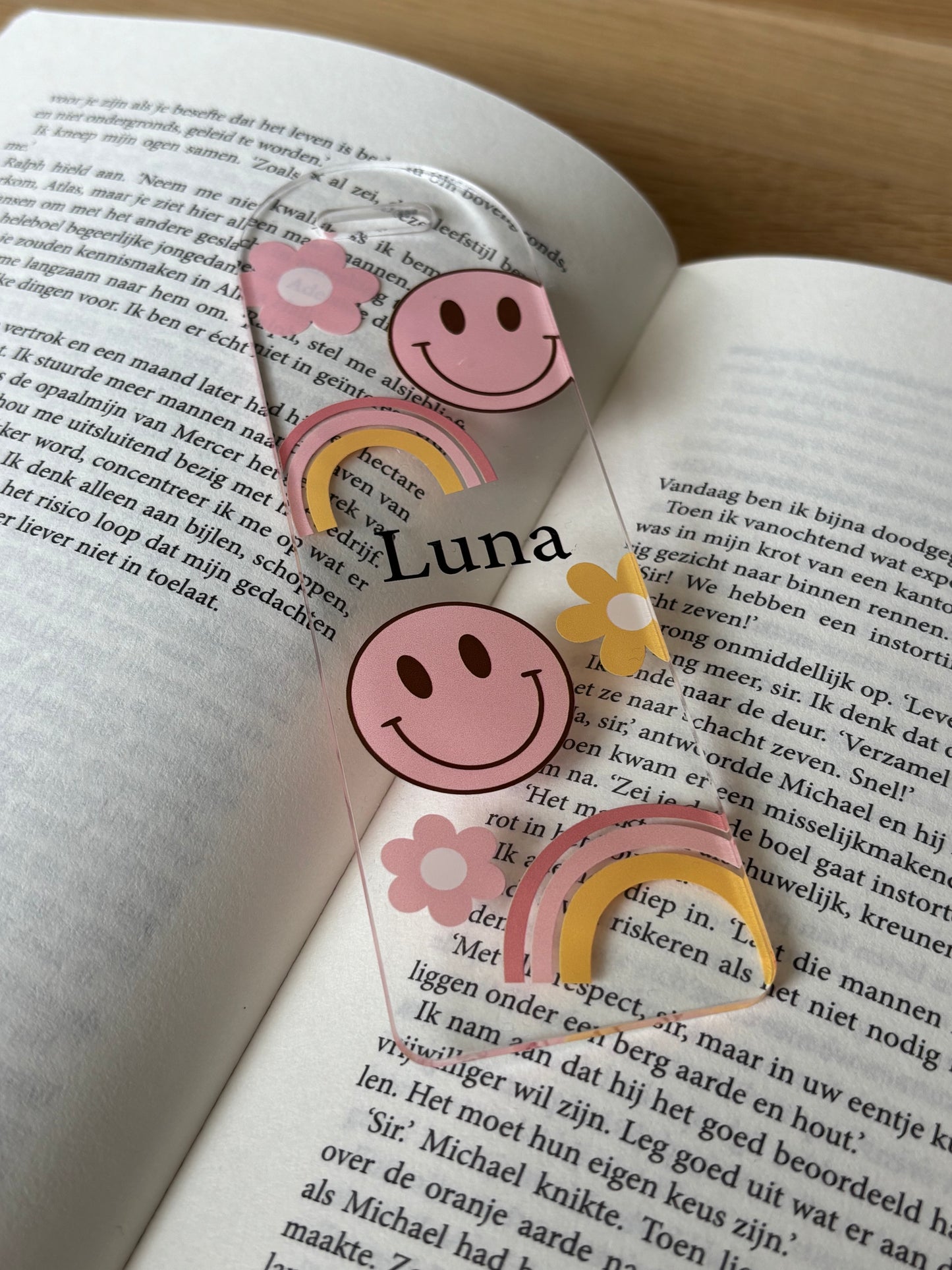 Boekenlegger met naam smiley